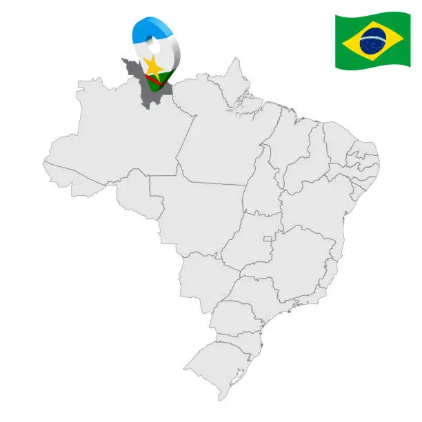 Vector illustration of Location of Roraima on map Brazil. 3d Roraima location sign similar to the flag of Roraima. Quality map  with regions of Brazil. Federal Republic of Brazil. EPS10.