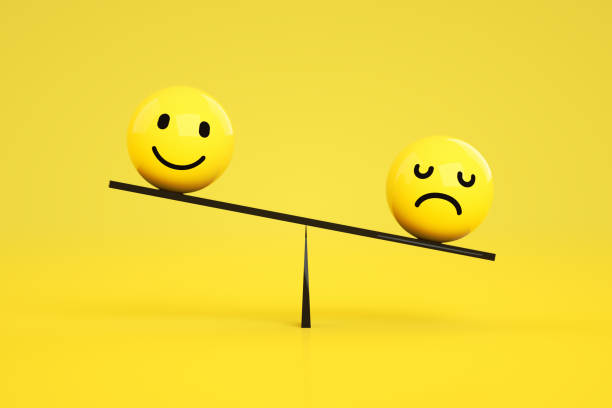 istock 3D Emoji with Smiley and Sad Face on Balance Board, Seesaw Scale 1208099067