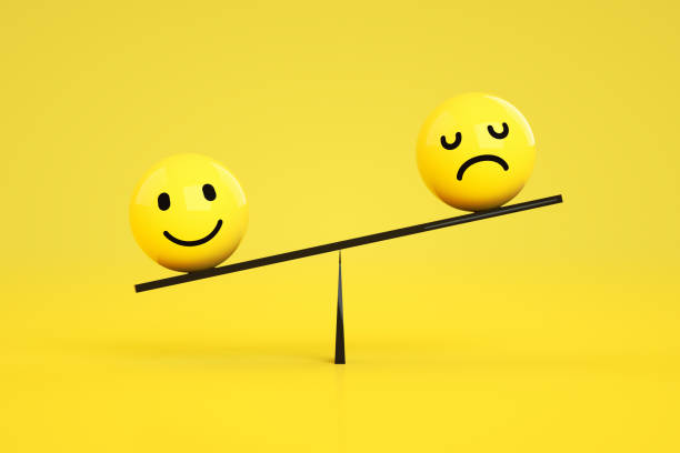 istock 3D Emoji with Smiley and Sad Face on Balance Board, Seesaw Scale 1208099101