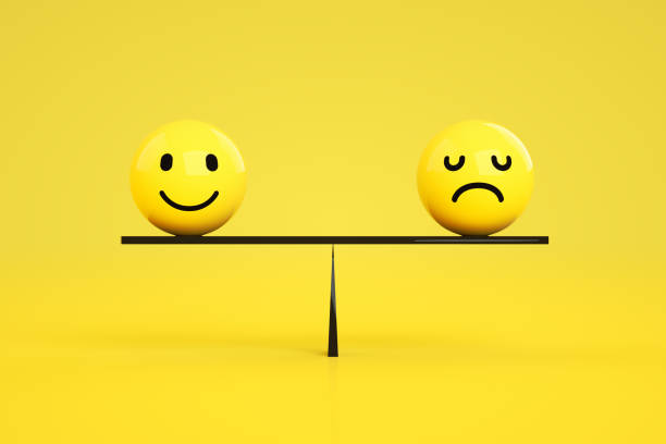 istock 3D Emoji with Smiley and Sad Face on Balance Board, Seesaw Scale 1208099145