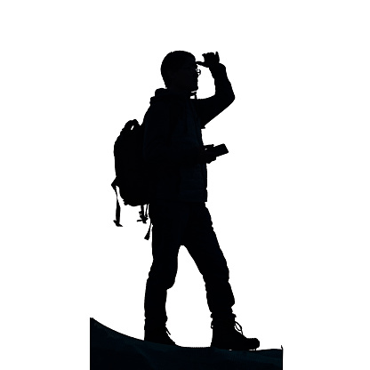 Silhouette of outdoor hiker isolated on white