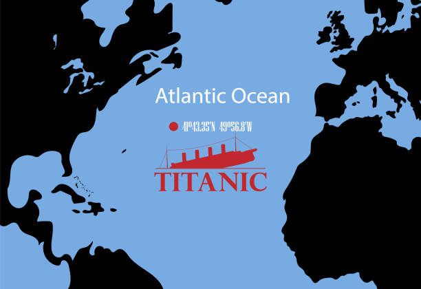 ilustrações, clipart, desenhos animados e ícones de mapa vetor esquemático do lugar onde os destroços do titanic repousam - wreck of the titanic