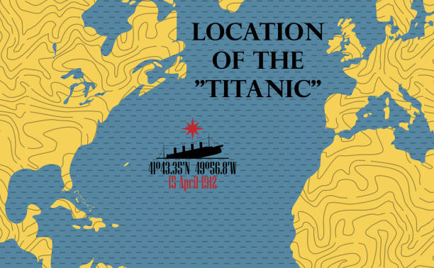 ilustrações, clipart, desenhos animados e ícones de mapa vetor esquemático do lugar onde o titanic afundou - wreck of the titanic