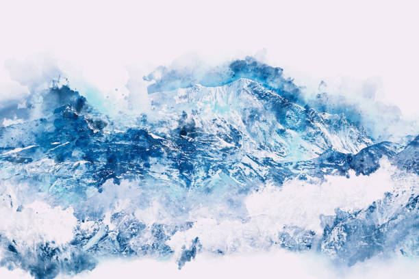 istock Abstract painting of mountain in blue tone, Digital painting 1208107697