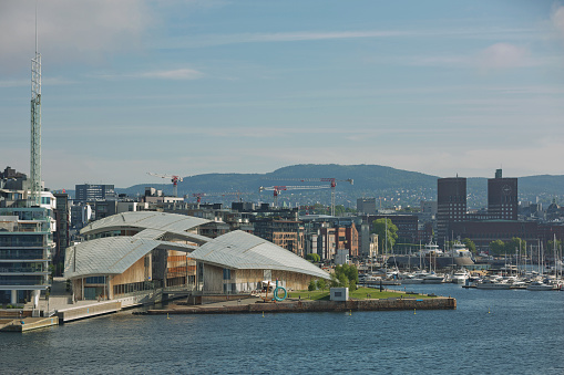 OSLO, NORWAY - MAY 27, 2017: Astrup Fearnley Museum of Modern Art in Oslo in Norway. It was built as part of Tjuvholmen Icon Complex (2006-2012) and was designed by Renzo Piano Building