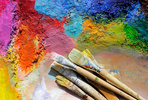 istock oil paints palette and paint brushes 120810864