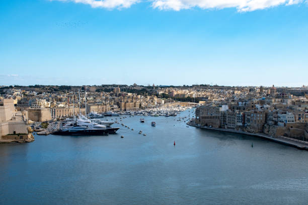 istock Harbour at Valetta with luxury yachts 1208109056