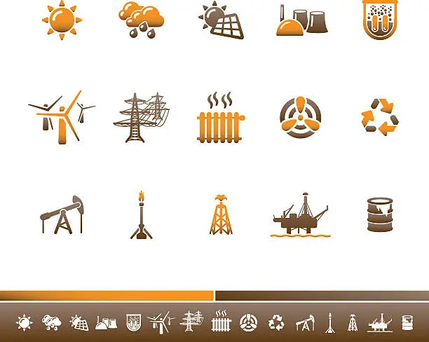 Vector illustration of Ecology & Energy Icons | Orange Brown
