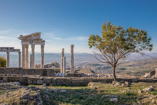 Temple of Trajan in the ruins of the ancient city of Pergamon in Turkey found.