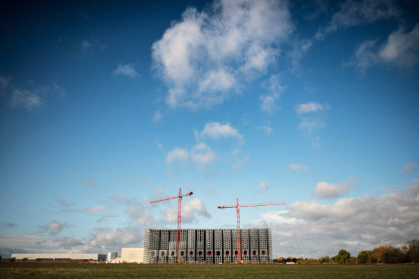 istock Construction of a high-bay warehouse, Germany 1208116302