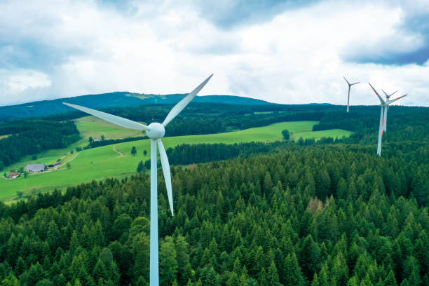 istock Windd turbine view from drone,black forest germany 1208116581