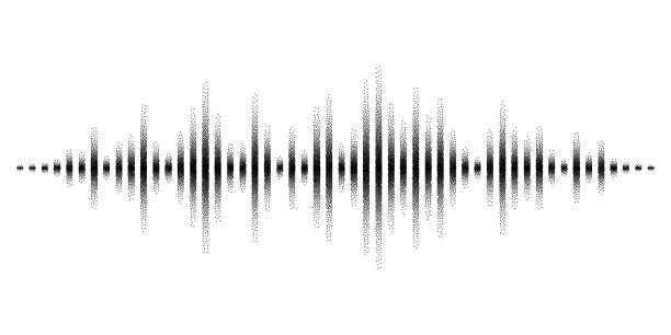 ilustrações de stock, clip art, desenhos animados e ícones de vector sound waves stylized with stippled vanishing columns. dynamic equalizer visual effect. - onda radiofónica