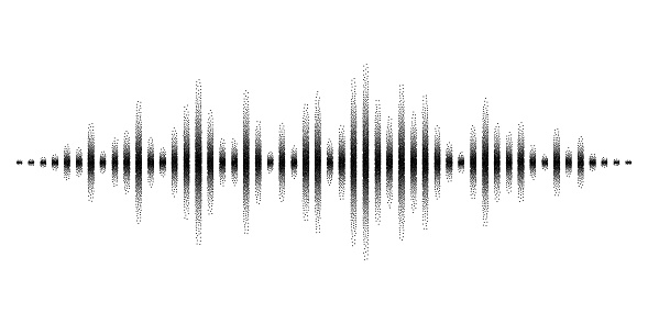 Abstract sound waves stylized with stippled vanishing columns. Dynamic equalizer visual effect. Vector illustration isolated on white background.