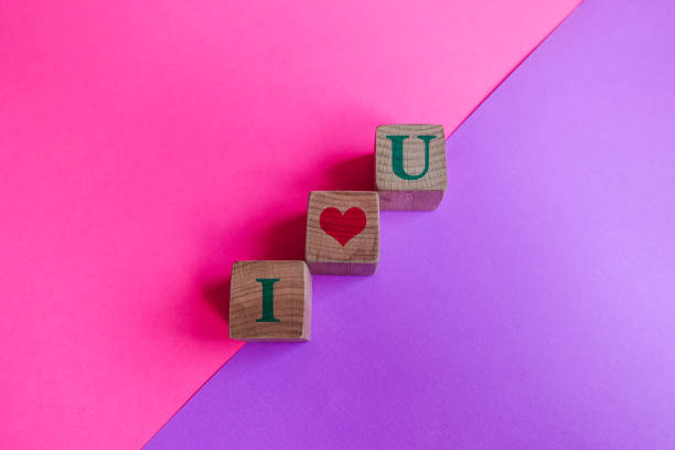 'I love you' words on wooden cube