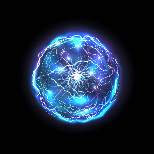 istock Isolated energy ball made of lightning. Glowing realistic blue circle or abstract vector bright sphere, magic electrical bolt. Plasma and thunder, thunderstorm and orb, thunderbolt, storm ring. Power 1208119217
