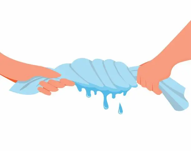 Vector illustration of hand squeezed and twist wet cloth cartoon flat illustration vector icon isolated in white background