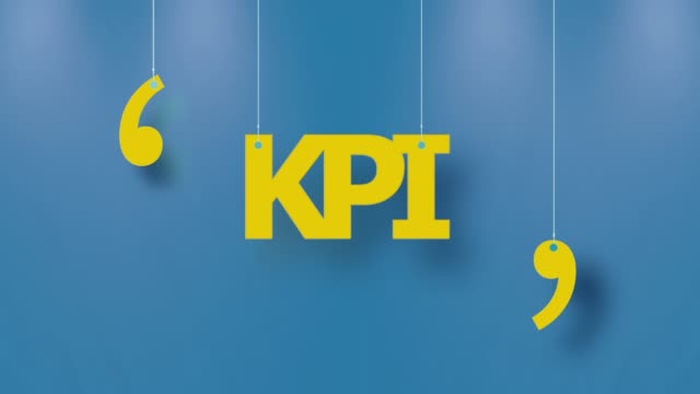 KPI Text in Yellow Hanged with Strings On Blue Background in 4K Resolution