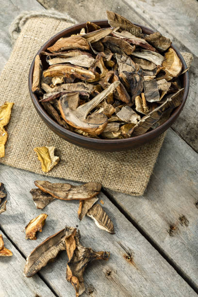 istock Dried mushrooms boletus sliced, on a plate 1208121359