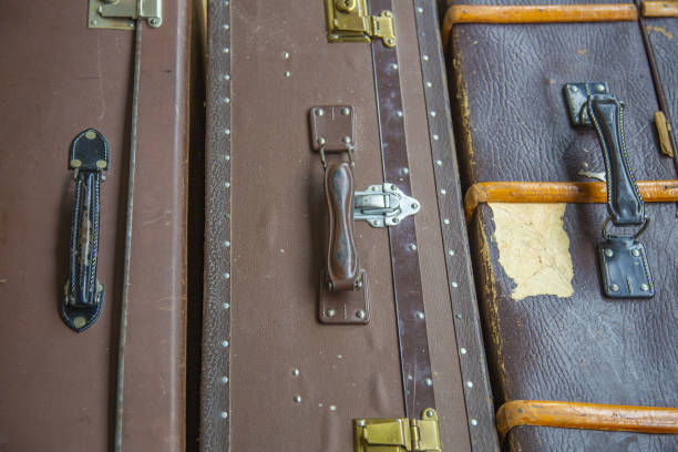 istock Old bulky brown retro suitcase 1208126634