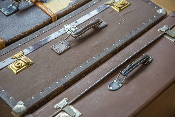 istock Old bulky brown retro suitcase 1208126642