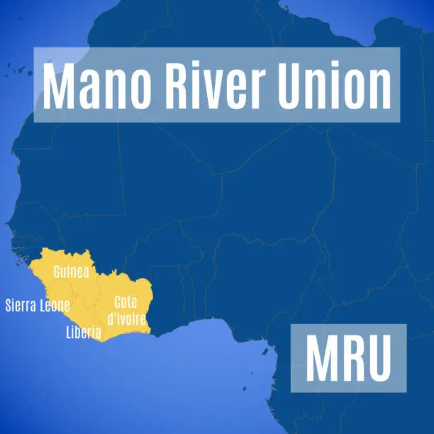 Vector illustration of Schematic vector map of the Mano River Union (MRU).