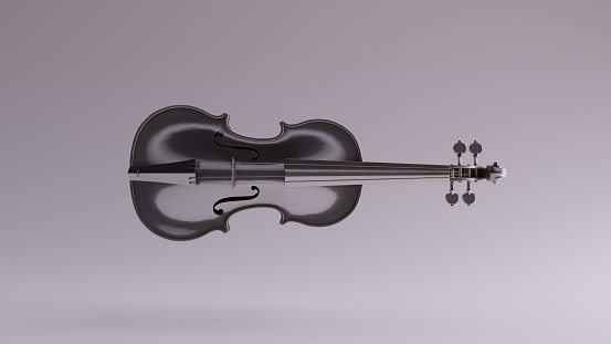 Silver Violin and Bow Front Horizontal View 3d illustration 3d render
