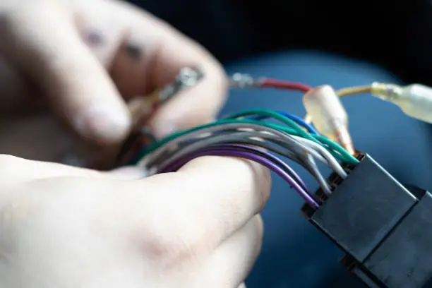 Photo of automotive connector colored wires in the car