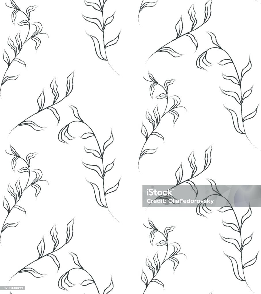Delicate Line Pattern Delicate Line Drawing Vector Floral Seamloess Pattern Stock ...