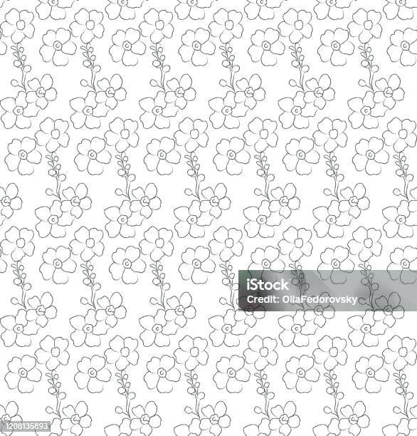 Delicate Line Pattern Delicate Line Drawing Vector Floral Seamloess Pattern Stock ...