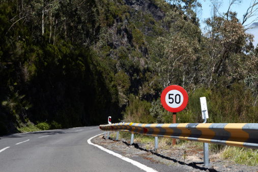 Curved road with speed limit at Madeira