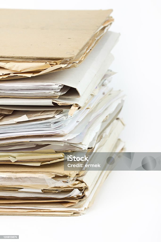 Stack of old paper files. Horizontal view  Archives Stock Photo