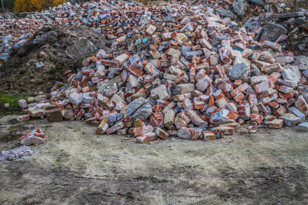 Pile of broken bricks stock photo