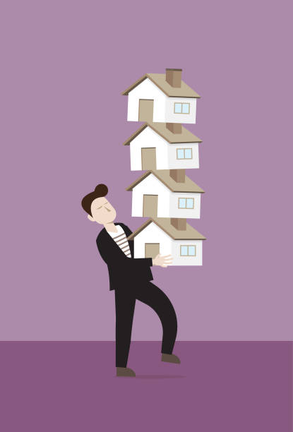 Businessman holding a stack of houses House, Residential Building, Loan, Hand, House Rental, Banking, Budget, Business, Investment landlord stock illustrations