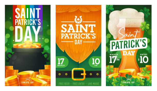 Social Media stories template on theme St. Patrick's Day. Set of banners square shape on theme Patricks Day. Design of advertising in social networks. Promotion vector illustration Social Media stories template on theme St. Patrick's Day. Set of banners square shape on theme Patricks Day. Design of advertising in social networks. Promotion vector illustration free st patricks day cartoons stock illustrations