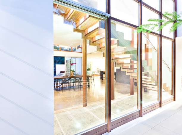 istock Modern house glass windows from the outdoor 1208145222