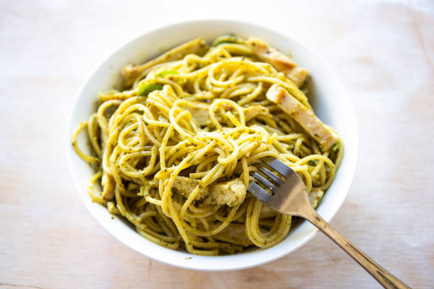 Pasta with Grilled Chicken and Basil Pesto Sauce