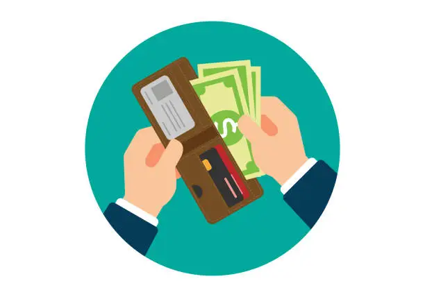 Vector illustration of Wallet with Dollars in Hands