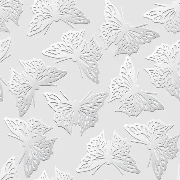 Vector illustration of White abstract background pattern with butterflies. Design element for greeting and invitation cards.vector illustration in paper cut style. Layout template for business cards, presentations, flyers or posters.Vector butterfly background.