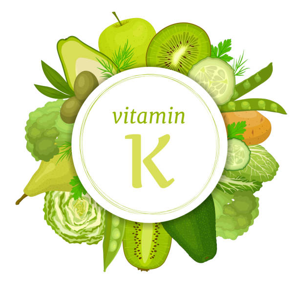 ilustrações, clipart, desenhos animados e ícones de que produtos contêm muita colagem de vitamina k. vector. - vitamin k illustrations