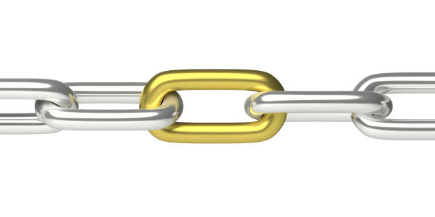 istock Chain with one gold link isolated on white background. 3d illustration 1208154600