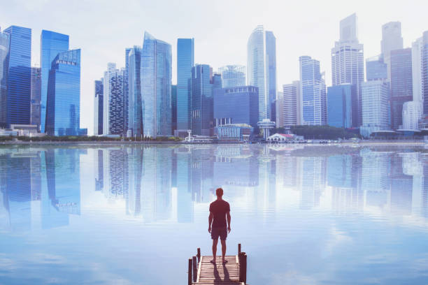 istock man standing on the pier looking at modern cityscape skyline 1208160234