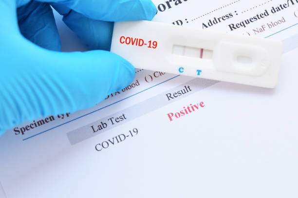 istock Positive test result by using rapid test device for COVID-19 1208161559