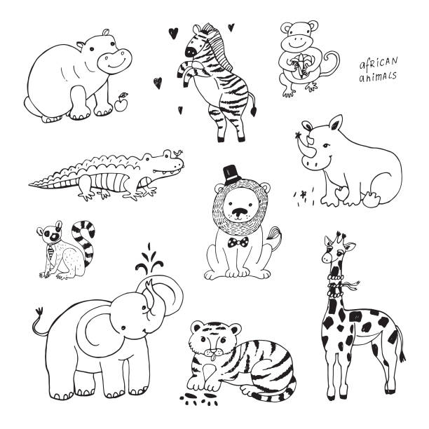 сафари животных - safari animals wild animals animals and pets reptile stock illustrations