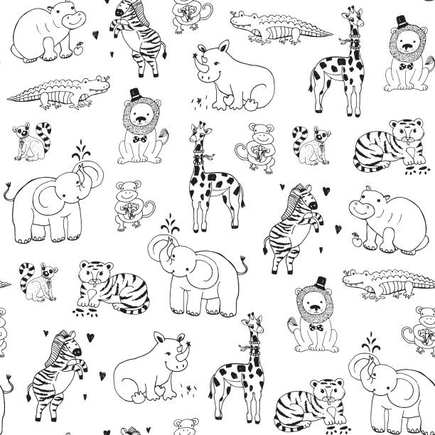 사파리 동물 - safari animals wild animals animals and pets reptile stock illustrations