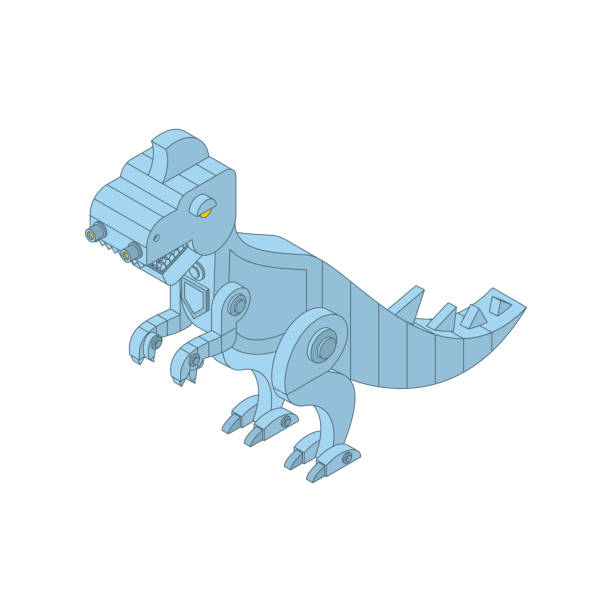 ilustraciones, imágenes clip art, dibujos animados e iconos de stock de robot dinosaur metal. monstruo de hierro prehistórico. depredador de animales mecánico t-rex - gear backgrounds machine teeth metallic