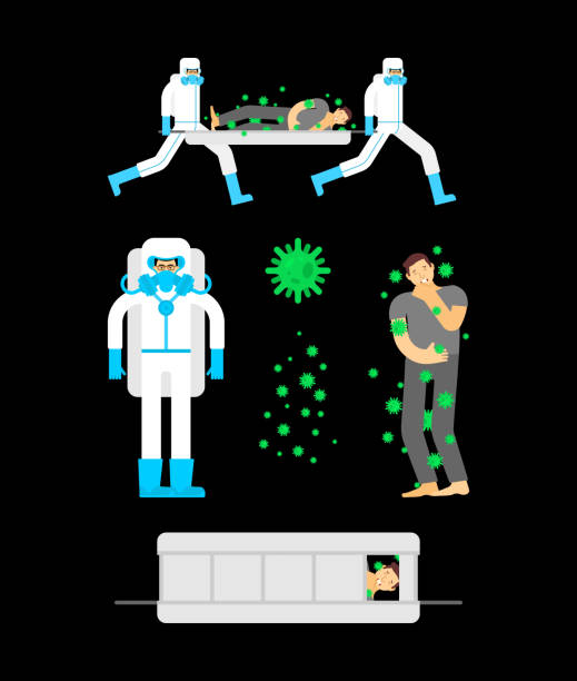istock Coronavirus epidemic set. Doctor in protective suits against virus.. Man and virus molecules. Flying bacteria around patient. 2019-nCoV Virus epidemic. Biological Protection SuitÂ 1208162197