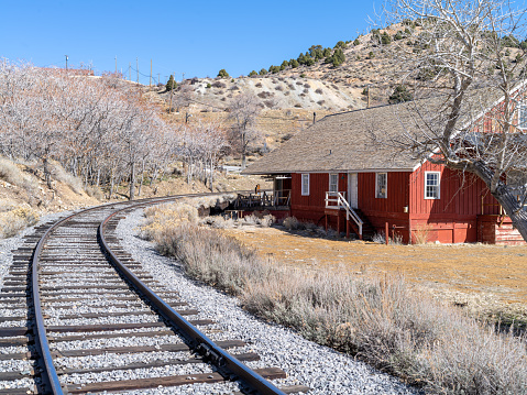 Mining and railroad equipment near Virginia City, Nevada