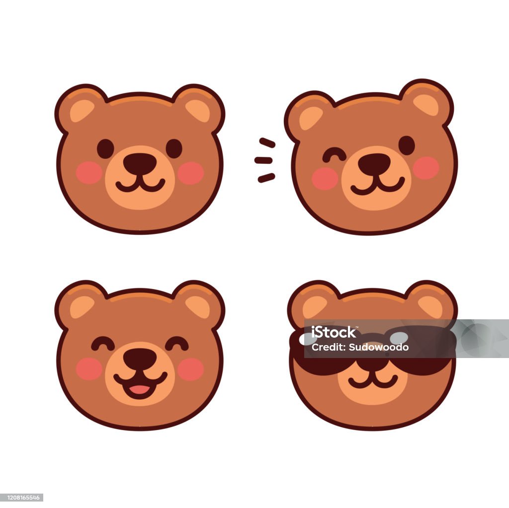 Cute Cartoon Bear Face Set Stock Illustration - Download Image Now - Bear,  Teddy Bear, Emoticon - iStock