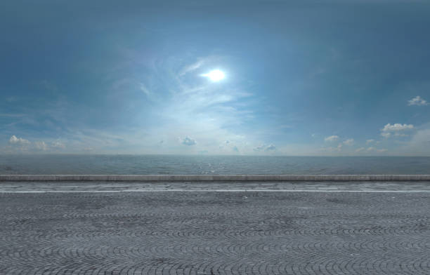 empty floor, landscape with beautiful  blue sky, clouds and sea scenery