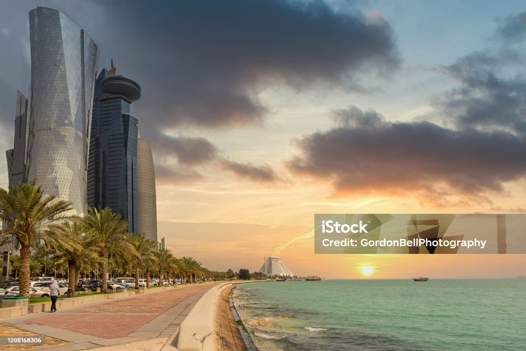 West Bay in Doha Looking across west bay in Doha Qatar Apartment Stock Photo